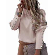Pink Button Detail Long Sleeve Blouse Top TQK210331-10