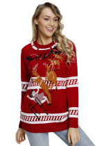 Reindeer Jump Over Red Ugly Christmas Sweater