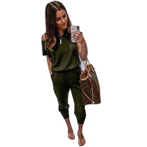 Army Green Short Sleeve Jumpsuit With Pocket TQS550024-27
