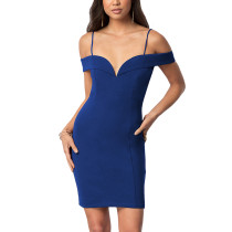 Blue Spaghetti Strap Evening Midi Dress TQK310315-5