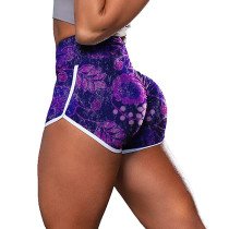 Purple Floral Print Fitness Yoga Shorts TQK520023-8
