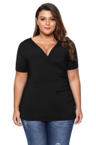 Black Short Sleeve Wrap Ruched Plus Size Top