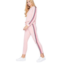 Pink Side Striped Sweatshirt with Pant Set TQS710019-10