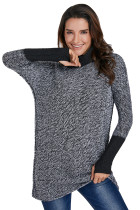 Dark High Collar Long Sleeve Knitted Stitching Sweater