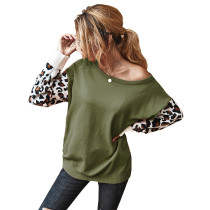 Army Green Splice Leopard Long Sleeve Sweater TQK271062-27