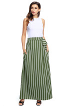 Olive Green Striped Maxi Skirt