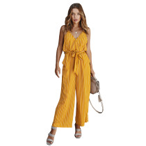 Yellow Stripe Wide Leg Casual Jumpsuit TQK550185-7