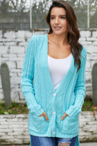 Blue Button the Deep V Front Cable Sweater Cardigan