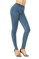 Cobalt Blue Elastic Waist Jeans Stretch Pants for Women