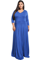 Royal Blue Plus Size Pocketed V Neck Maxi Dress