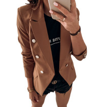 Coffee Double-breasted Stand Collar Blazer TQK260021-15(This items size is smaller, pls select one s