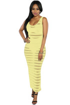 Yellow Sheer Stripes Sleeveless Maxi Dress