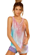 Multicolor Tie-dye Knit Sleeveless Shorts Pajamas Set LC45015-22