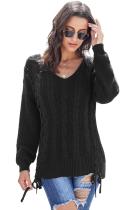 Black Love Letters Cable Knit Lace Up Sweater LC27994-2