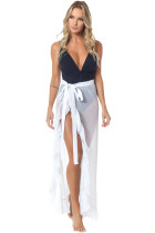 White Ruffled Tulle Beach Cover up Maxi Skirt