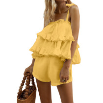 Yellow Ruffle Tank Top with Shorts Set TQS710031-7