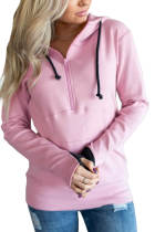 Pink Half-zip Quilted Hoodie LC252271-10