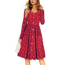 Wine Red Casual Button Down Swing Dress with Pockets