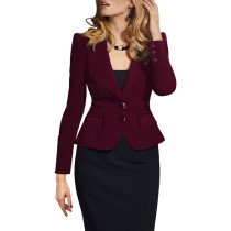 Wine Red Double Button Long Sleeve Office Lady Suit TE10003-3