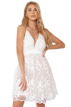 Cross Hollow-out Back Lace Dress LC221002-1