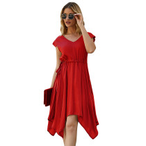 Red V Neck Loose Style Casual Dress TQS310056-3