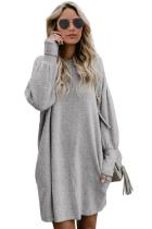 Gray Autumn Winter Long Lantern Sleeve Knitted Sweatshirt Dress LC221011-11