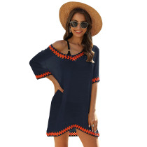 Navy Blue Crochet Detail Beach Cover Dress TQK650063-34