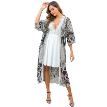 Black And White Mesh Embroidered Holiday Beach Cover Up TQK650041-2
