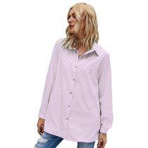 Light Pink Polka Dot Long Sleeve Plus Size Blouse TQK220050-39