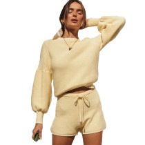 Yellow Fashion Sweater and Shorts Set TQK710120-7
