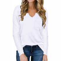 White Modal Cotton Pocketed Long Sleeve Tops TQK210440-1