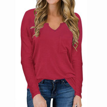 Red Modal Cotton Pocketed Long Sleeve Tops TQK210440-3
