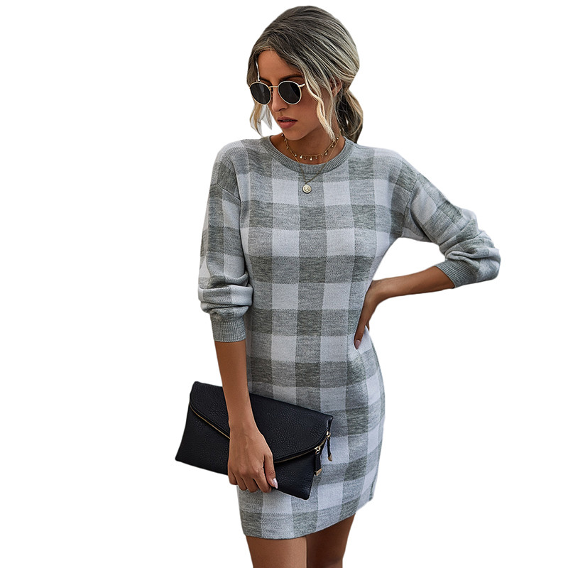 mock neck gingham sweater dress