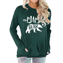 Dark Green MAMABEAR Print Pocketed Sweatshirt TQK230171-36