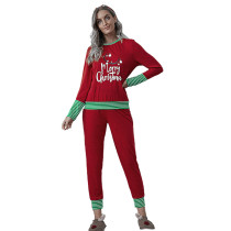 Red Merry Christmas Print Long Sleeve Loungewear Pajama Set TQK710159-3