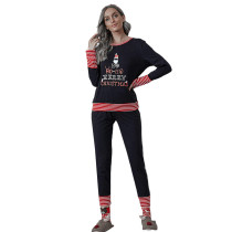 Black Merry Christmas Print Long Sleeve Loungewear Pajama Set TQK710159-2
