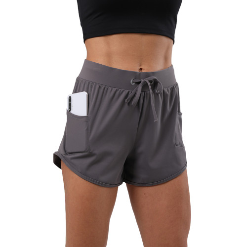 Dark Gray Drawstring Waist Sports Shorts TQE80041-23