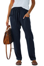 Blue Casual Drawstring Elastic Waist Pants with Pockets LC77693-5