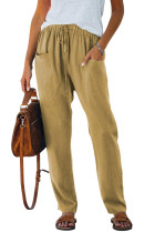 Khaki Casual Drawstring Elastic Waist Pants with Pockets LC77693-16