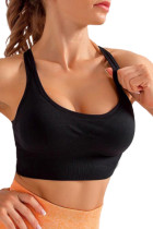 Black Padded Support Fitness Solid Color Sport Bra LC264006-2