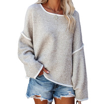 Khaki Simple Design Loose Pullover Sweater TQK271177-21