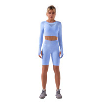 Light Blue Sportswear Long Sleeve Yoga Shorts Set TQK710178-30