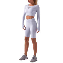 Light Gray Sportswear Long Sleeve Yoga Shorts Set TQK710178-25