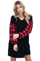 Black V Neck Plaid Sleeve Dress LC222950-2
