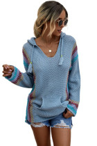 Blue Long Sleeve Striped Hooded Sweater LC272980-5