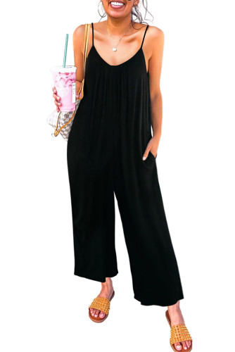 Black Spaghetti Straps Wide Leg Pocketed Jumpsuits LC641350-2