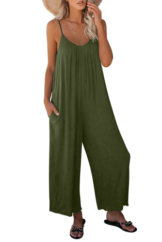 Green Spaghetti Straps Wide Leg Pocketed Jumpsuits LC641350-9