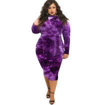 Purple Korea Velvet Bowknot Detail Plus Size Dress TQK310441-8