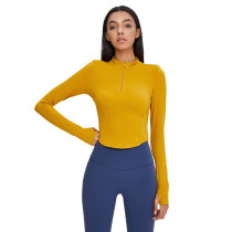 Yellow 1/2 Zipper Up Long Sleeve Yoga Pullover Top TQE39084-7