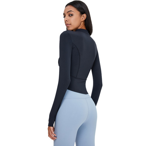 Black Zipper Sportswear Yoga Coat TQE39080-2